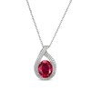 Thumbnail Image 1 of Oval-Cut Lab-Created Ruby & White Lab-Created Sapphire Teardrop Necklace Sterling Silver 18"