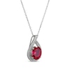 Thumbnail Image 2 of Oval-Cut Lab-Created Ruby & White Lab-Created Sapphire Teardrop Necklace Sterling Silver 18"