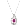 Thumbnail Image 3 of Oval-Cut Lab-Created Ruby & White Lab-Created Sapphire Teardrop Necklace Sterling Silver 18"