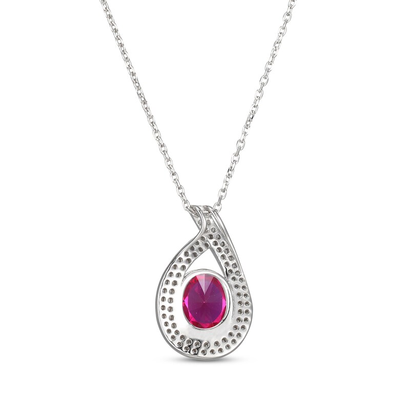 Main Image 3 of Oval-Cut Lab-Created Ruby & White Lab-Created Sapphire Teardrop Necklace Sterling Silver 18"