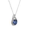 Thumbnail Image 2 of Oval-Cut Blue Lab-Created Sapphire & White Lab-Created Sapphire Teardrop Necklace Sterling Silver 18"