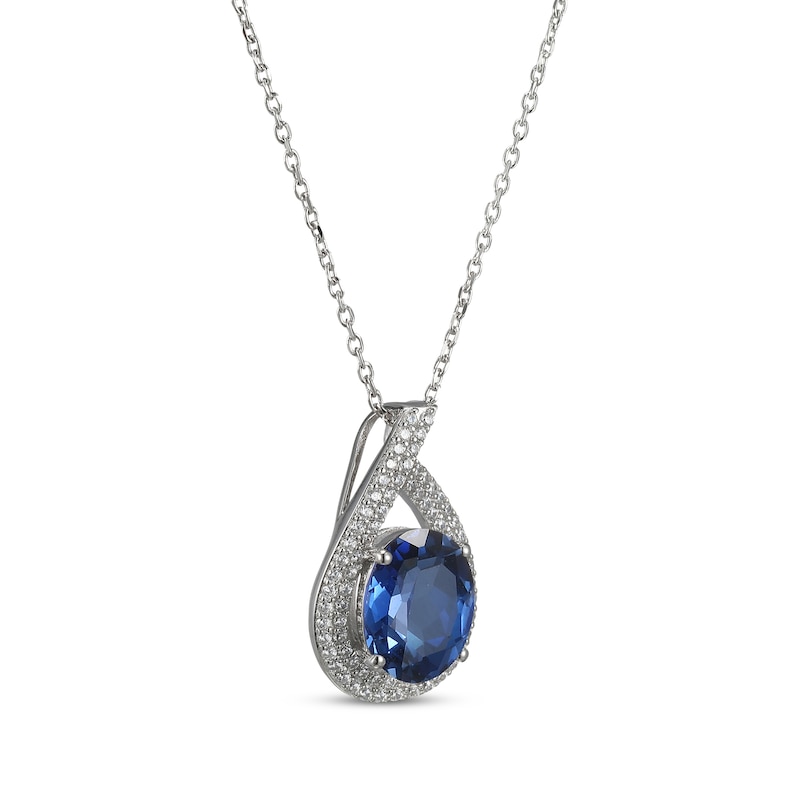 Main Image 2 of Oval-Cut Blue Lab-Created Sapphire & White Lab-Created Sapphire Teardrop Necklace Sterling Silver 18"