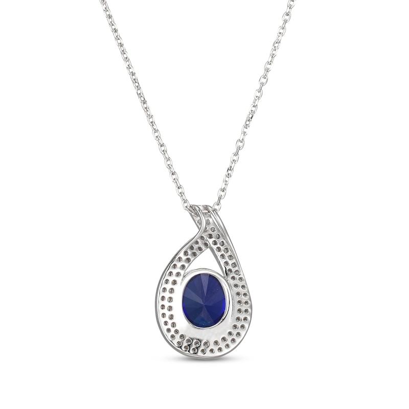 Main Image 3 of Oval-Cut Blue Lab-Created Sapphire & White Lab-Created Sapphire Teardrop Necklace Sterling Silver 18"