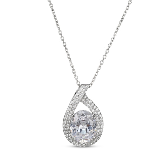 Oval-Cut White Lab-Created Sapphire Teardrop Necklace Sterling Silver 18"