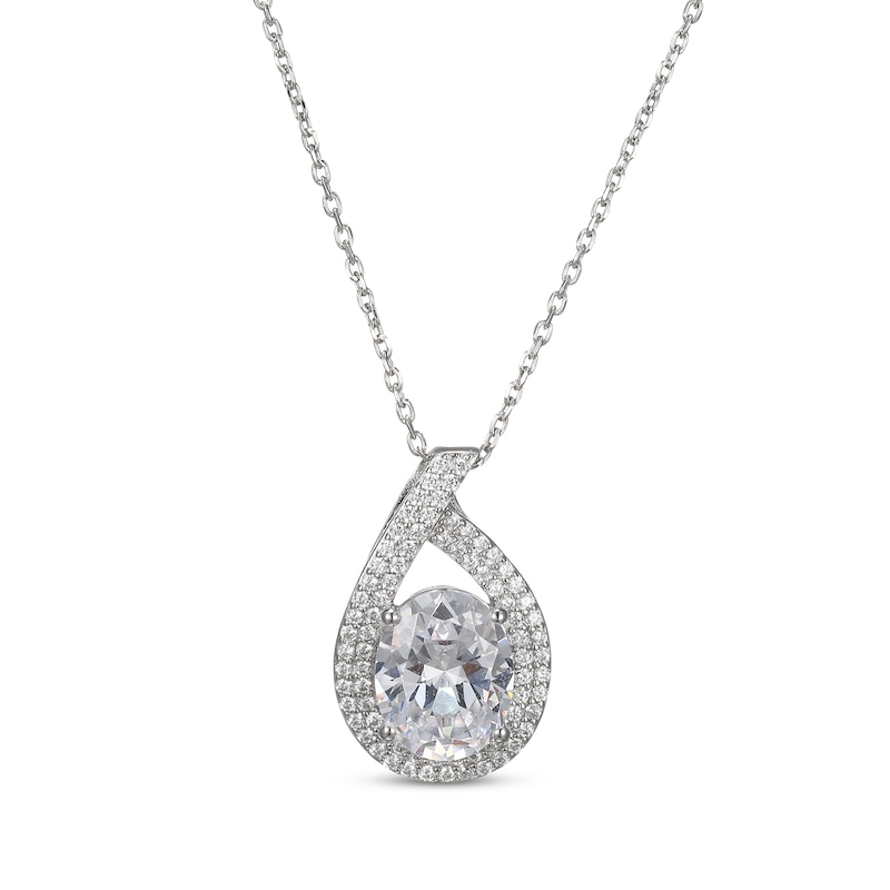 Main Image 1 of Oval-Cut White Lab-Created Sapphire Teardrop Necklace Sterling Silver 18"