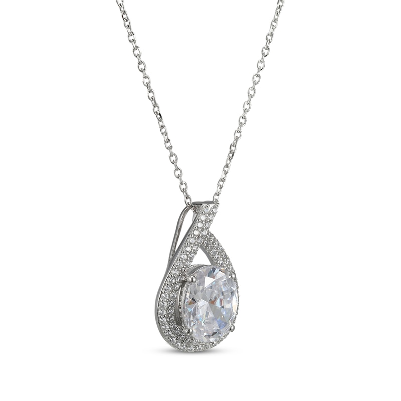 Main Image 2 of Oval-Cut White Lab-Created Sapphire Teardrop Necklace Sterling Silver 18"