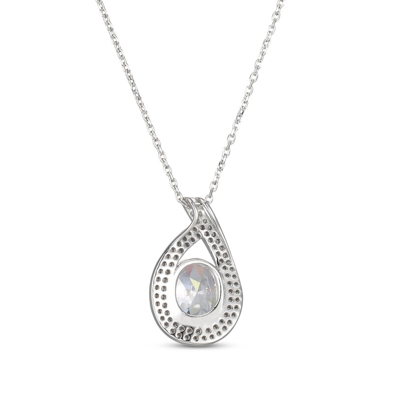 Main Image 3 of Oval-Cut White Lab-Created Sapphire Teardrop Necklace Sterling Silver 18"
