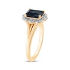 Thumbnail Image 2 of Octagon-Cut Blue Lab-Created Sapphire & Diamond Scalloped Frame Ring 1/10 ct tw 10K Yellow Gold