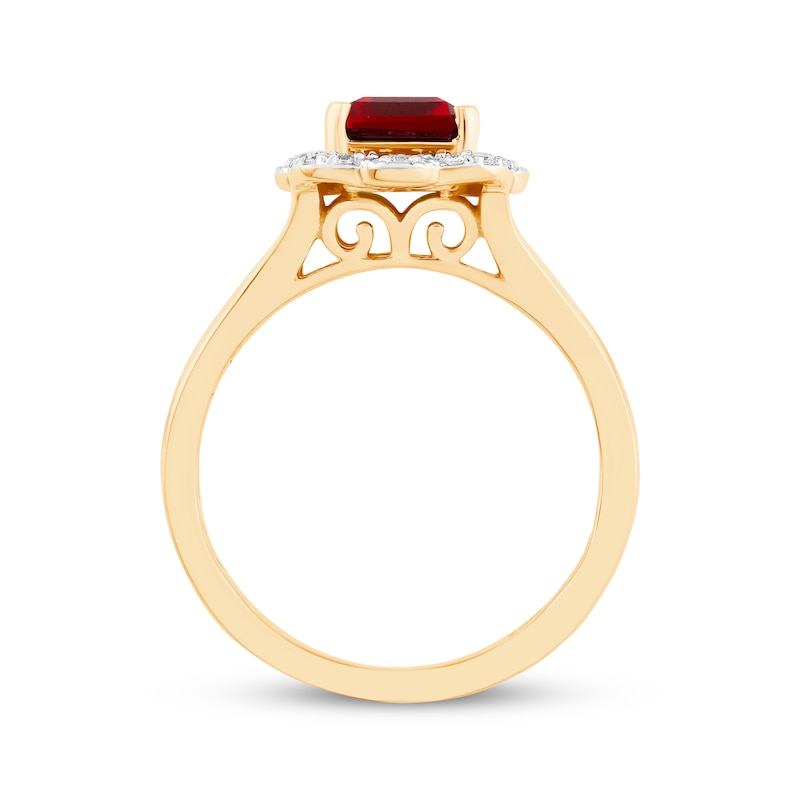 Main Image 3 of Octagon-Cut Lab-Created Ruby & Diamond Ring 1/10 ct tw 10K Yellow Gold