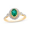 Thumbnail Image 1 of Oval-Cut Emerald & Diamond Halo Ring 1/5 ct tw 10K Yellow Gold