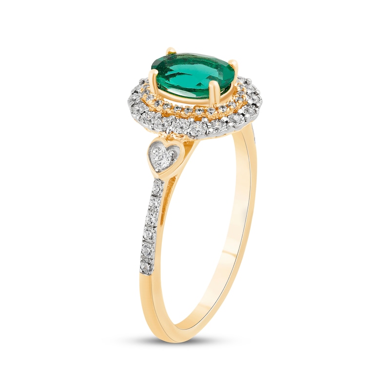 Main Image 2 of Oval-Cut Emerald & Diamond Halo Ring 1/5 ct tw 10K Yellow Gold