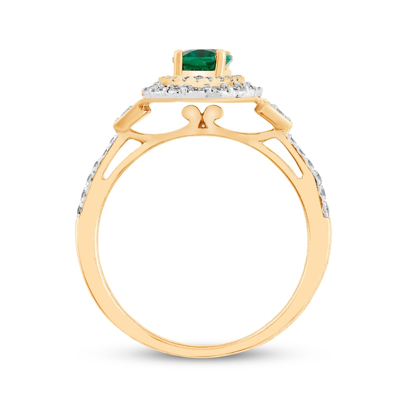 Main Image 3 of Oval-Cut Emerald & Diamond Halo Ring 1/5 ct tw 10K Yellow Gold