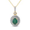 Thumbnail Image 1 of Oval-Cut Emerald & Diamond Halo Necklace 1/6 ct tw 10K Yellow Gold 18"