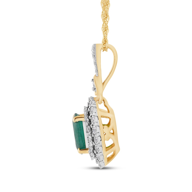 Main Image 2 of Oval-Cut Emerald & Diamond Halo Necklace 1/6 ct tw 10K Yellow Gold 18"