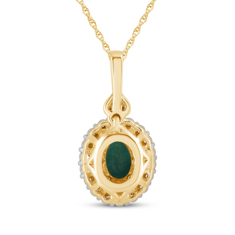 Main Image 3 of Oval-Cut Emerald & Diamond Halo Necklace 1/6 ct tw 10K Yellow Gold 18"