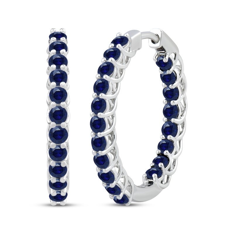Main Image 1 of Blue Lab-Created Sapphire Inside-Out Hoop Earrings Sterling Silver