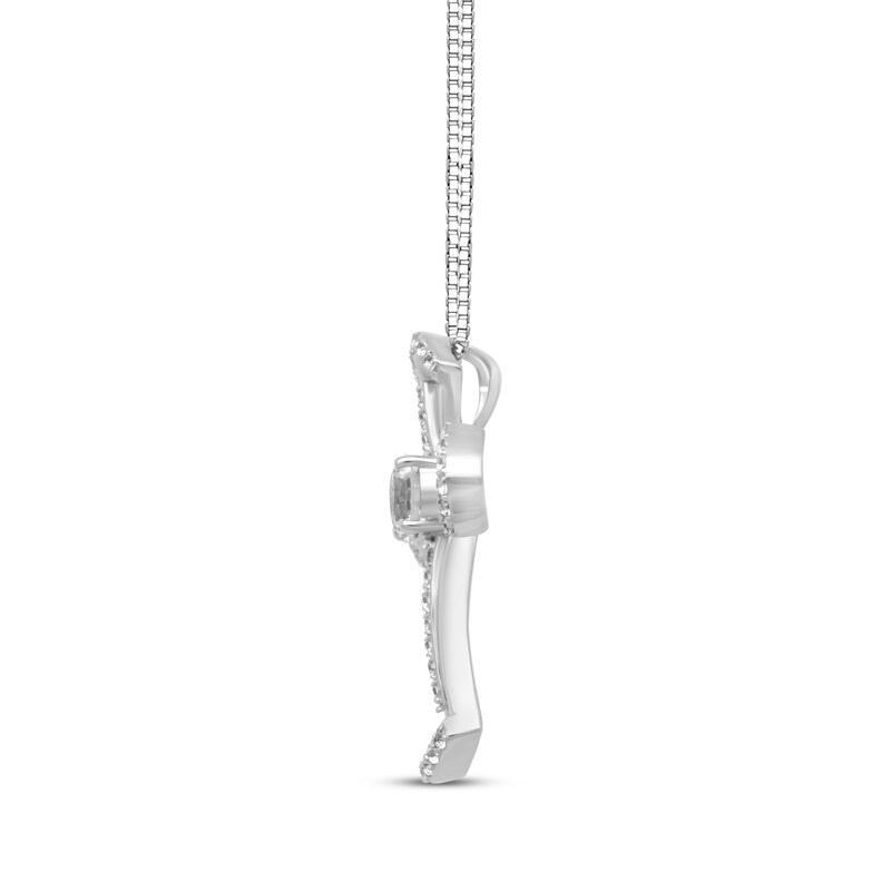 Main Image 2 of White Lab-Created Sapphire Cross Necklace Sterling Silver 18"