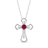 Thumbnail Image 1 of Lab-Created Ruby & White Lab-Created Sapphire Cross Necklace Sterling Silver 18"