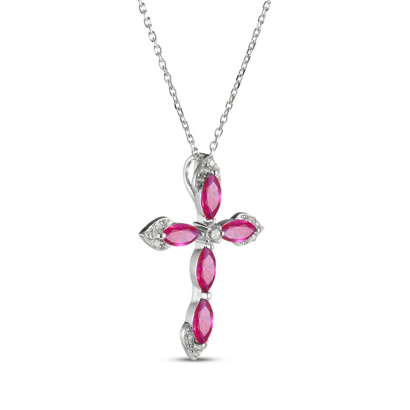 Main Image 2 of Marquise-Cut Lab-Created Ruby & White Lab-Created Sapphire Cross Necklace Sterling Silver 18"