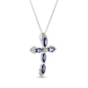 Thumbnail Image 2 of Marquise-Cut Blue Lab-Created Sapphire & White Lab-Created Sapphire Cross Necklace Sterling Silver 18"