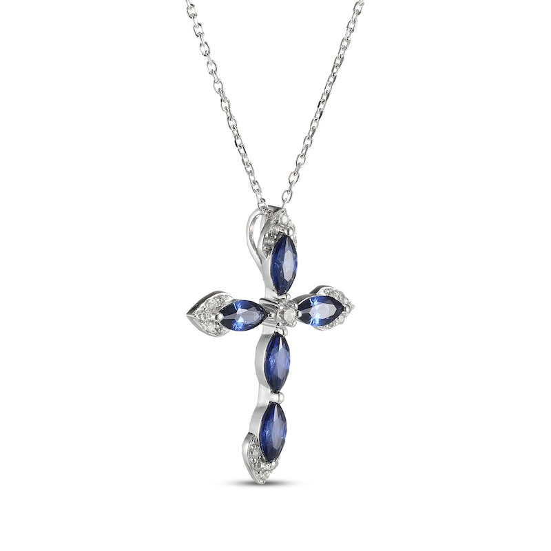 Main Image 2 of Marquise-Cut Blue Lab-Created Sapphire & White Lab-Created Sapphire Cross Necklace Sterling Silver 18"
