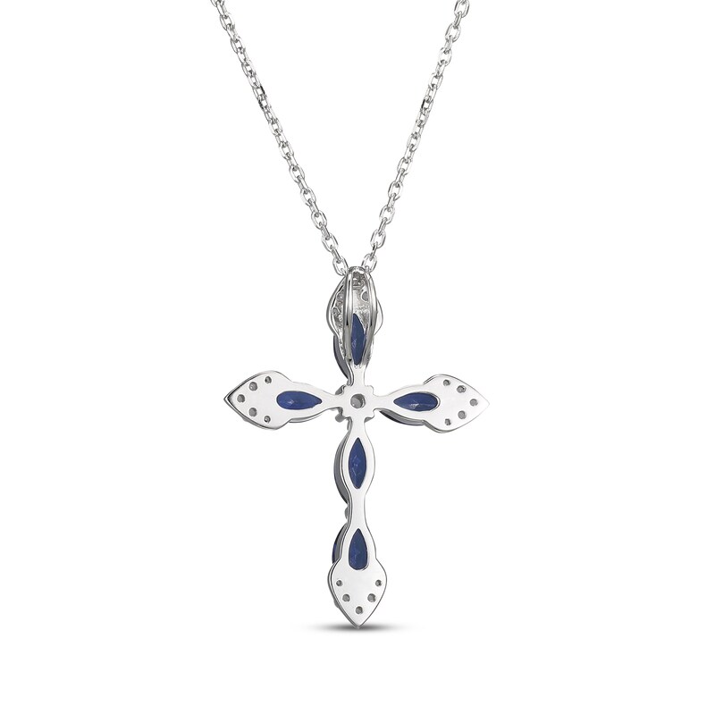 Main Image 3 of Marquise-Cut Blue Lab-Created Sapphire & White Lab-Created Sapphire Cross Necklace Sterling Silver 18"