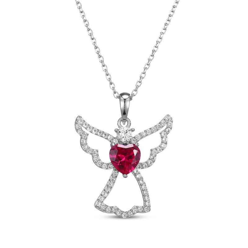 Main Image 1 of Heart-Shaped Lab-Created Ruby & White Lab-Created Sapphire Angel Necklace Sterling Silver 18"