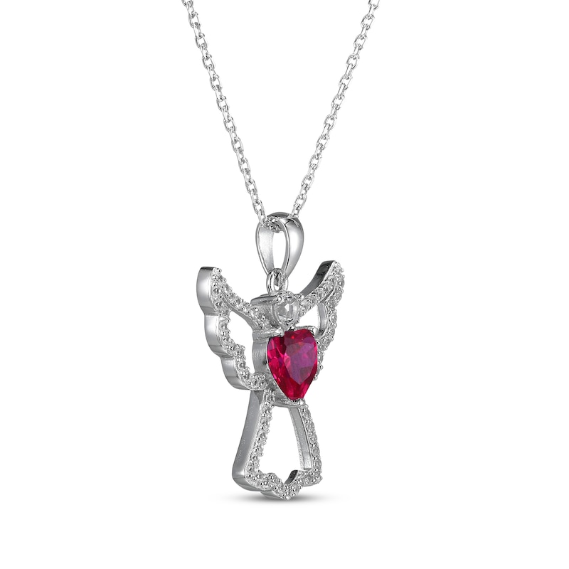 Main Image 2 of Heart-Shaped Lab-Created Ruby & White Lab-Created Sapphire Angel Necklace Sterling Silver 18"