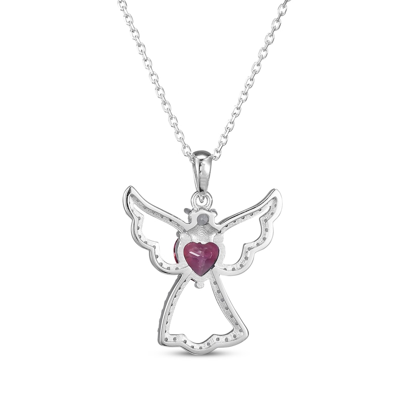 Main Image 3 of Heart-Shaped Lab-Created Ruby & White Lab-Created Sapphire Angel Necklace Sterling Silver 18"