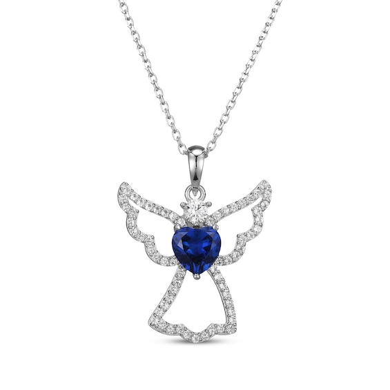 Heart-Shaped Blue Lab-Created Sapphire & White Lab-Created Sapphire Angel Necklace Sterling Silver 18"