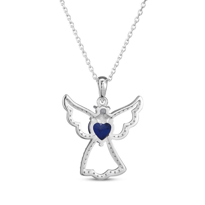 Main Image 3 of Heart-Shaped Blue Lab-Created Sapphire & White Lab-Created Sapphire Angel Necklace Sterling Silver 18"