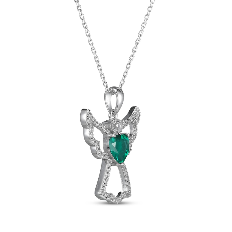 Main Image 2 of Heart-Shaped Lab-Created Emerald & White Lab-Created Sapphire Angel Necklace Sterling Silver 18"