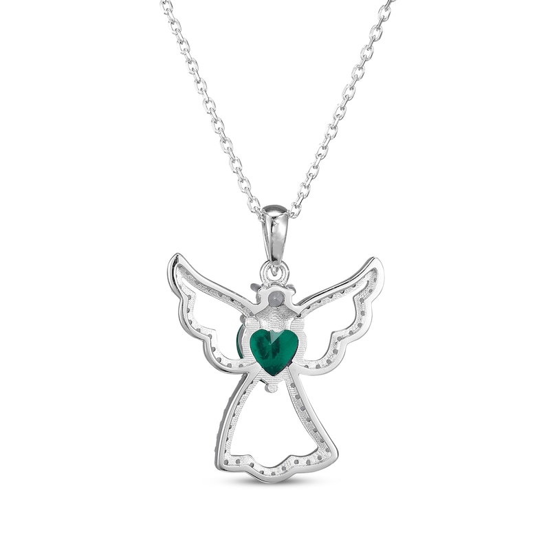 Main Image 3 of Heart-Shaped Lab-Created Emerald & White Lab-Created Sapphire Angel Necklace Sterling Silver 18"