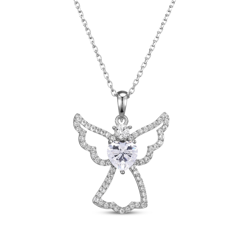 Main Image 1 of Heart-Shaped White Lab-Created Sapphire Angel Necklace Sterling Silver 18"