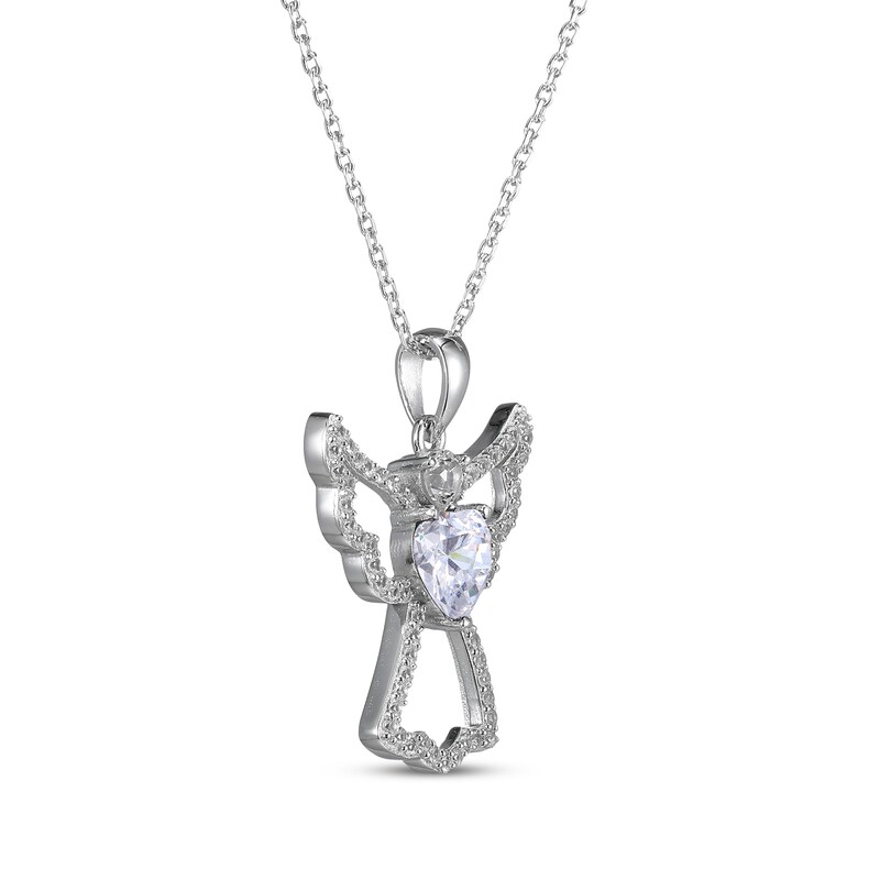 Main Image 2 of Heart-Shaped White Lab-Created Sapphire Angel Necklace Sterling Silver 18"