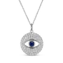 Blue & White Lab-Created Sapphire Evil Eye Necklace Sterling Silver 18"