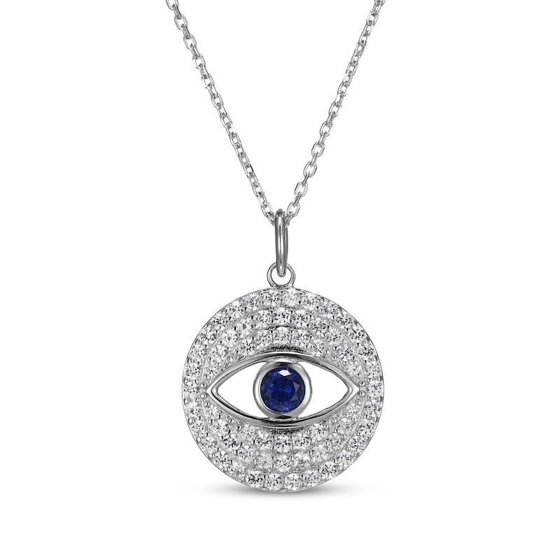Main Image 1 of Blue & White Lab-Created Sapphire Evil Eye Necklace Sterling Silver 18"