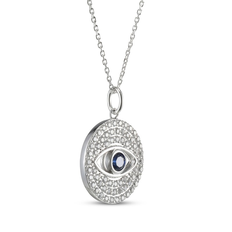 Main Image 2 of Blue & White Lab-Created Sapphire Evil Eye Necklace Sterling Silver 18"