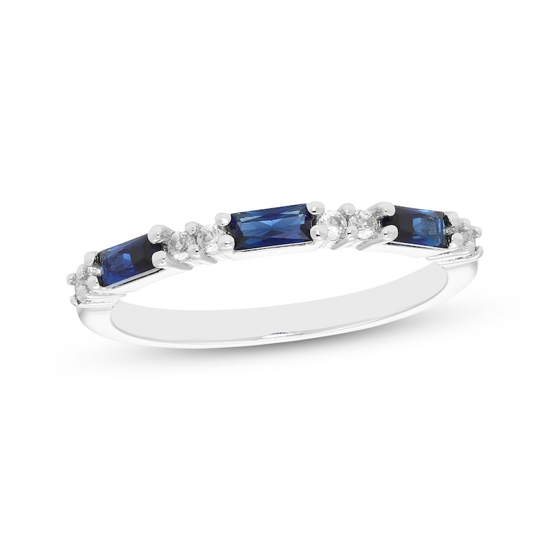 Main Image 1 of Baguette-Cut Blue & White Lab-Created Sapphire Ring Sterling Silver