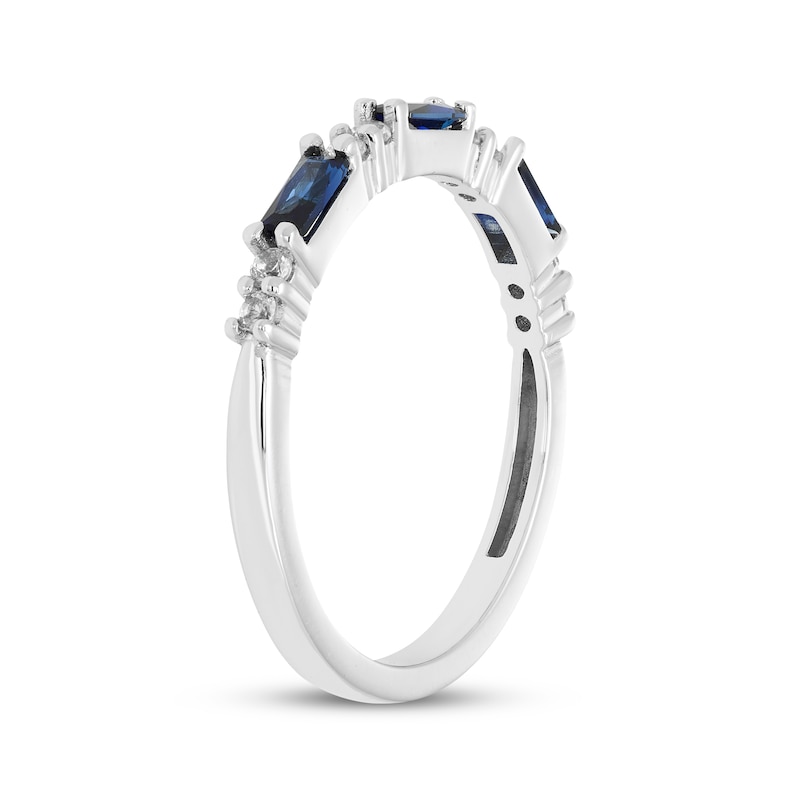 Main Image 2 of Baguette-Cut Blue & White Lab-Created Sapphire Ring Sterling Silver