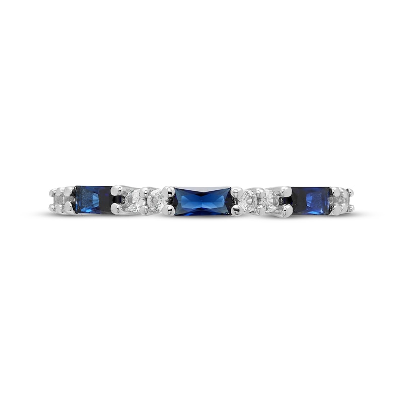 Main Image 3 of Baguette-Cut Blue & White Lab-Created Sapphire Ring Sterling Silver
