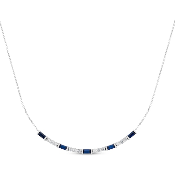 Baguette-Cut Blue & White Lab-Created Sapphire Necklace Sterling Silver 18"
