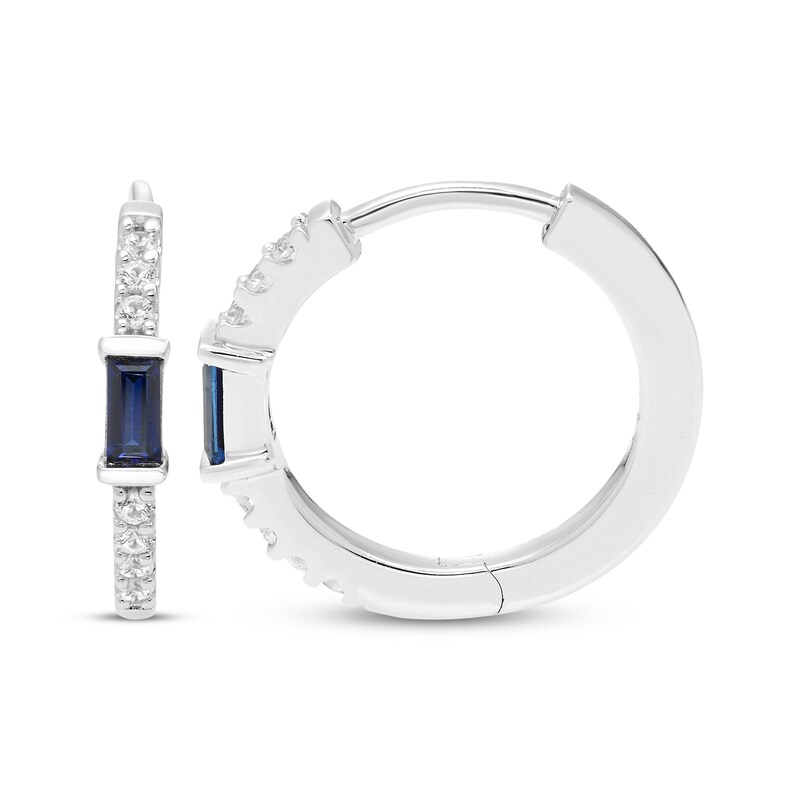 Main Image 2 of Baguette-Cut Blue Lab-Created Sapphire & White Lab-Created Sapphire Hoop Earrings Sterling Silver