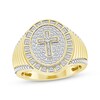 Thumbnail Image 1 of Adore Men's Baguette & Round-Cut Diamond Cross Oval Ring 1/2 ct tw 10K Yellow Gold