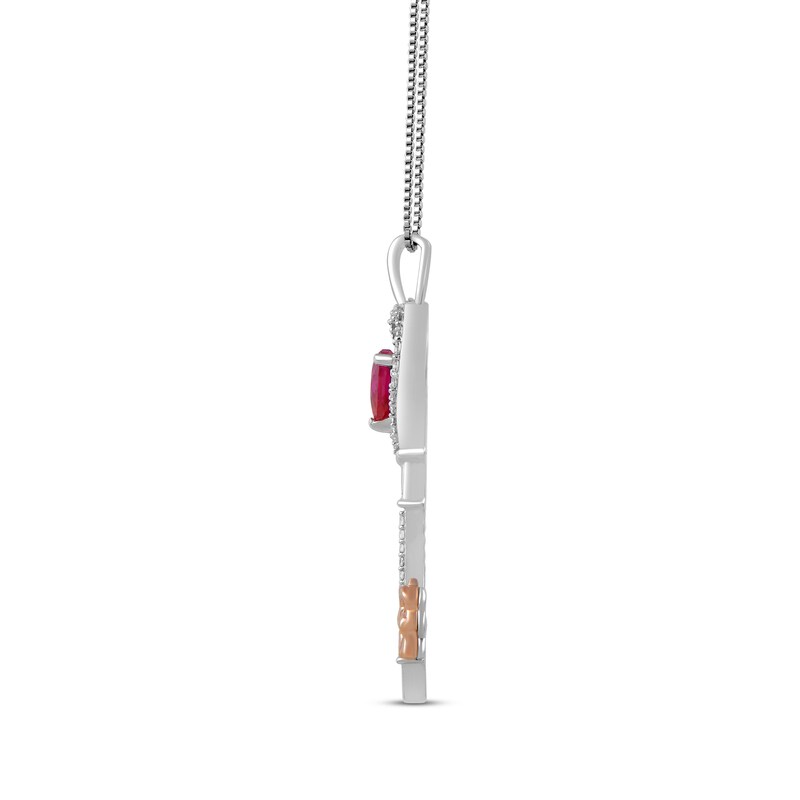 Main Image 2 of Heart-Shaped Lab-Created Ruby & White Lab-Created Sapphire Key Necklace Sterling Silver & 10K Rose Gold 18"