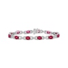 Thumbnail Image 1 of Oval-Cut Lab-Created Ruby & White Lab-Created Sapphire Link Bracelet Sterling Silver 7.5"