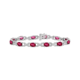Oval-Cut Lab-Created Ruby & White Lab-Created Sapphire Link Bracelet Sterling Silver 7.5"