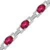 Thumbnail Image 2 of Oval-Cut Lab-Created Ruby & White Lab-Created Sapphire Link Bracelet Sterling Silver 7.5"
