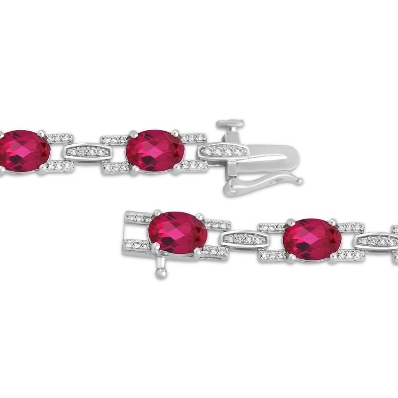 Main Image 3 of Oval-Cut Lab-Created Ruby & White Lab-Created Sapphire Link Bracelet Sterling Silver 7.5"