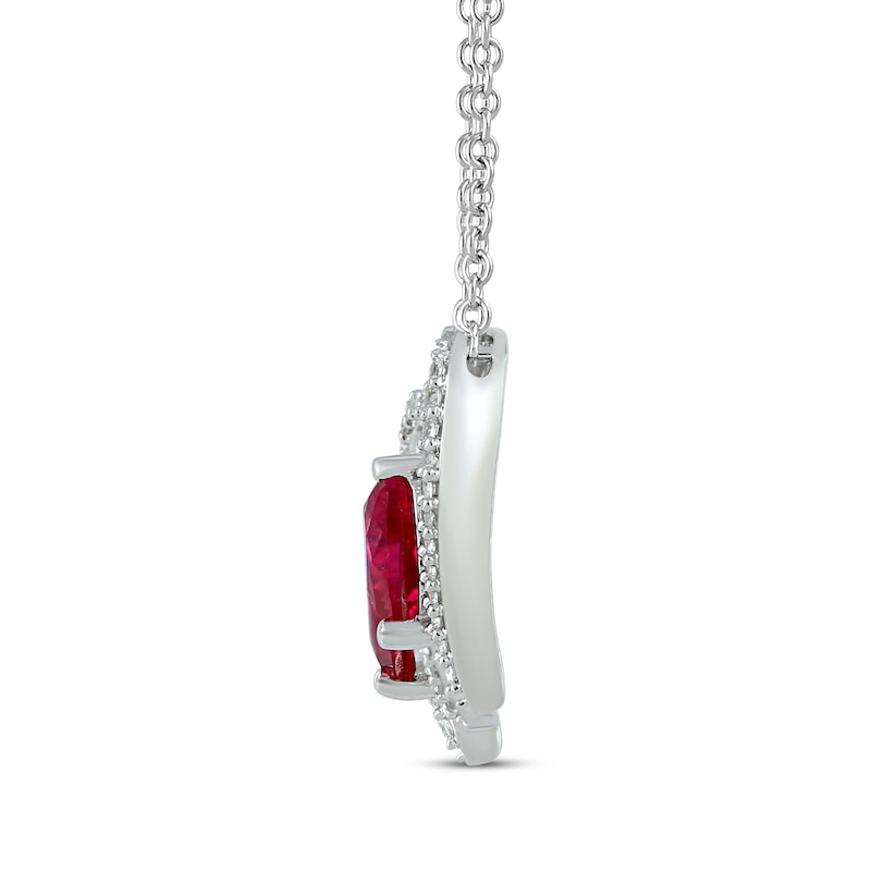 Main Image 2 of Heart-Shaped Lab-Created Ruby & White Lab-Created Sapphire Double Heart Necklace Sterling Silver 18"